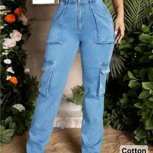 SHEIN Light Blue Straight Leg Cargo Jeans